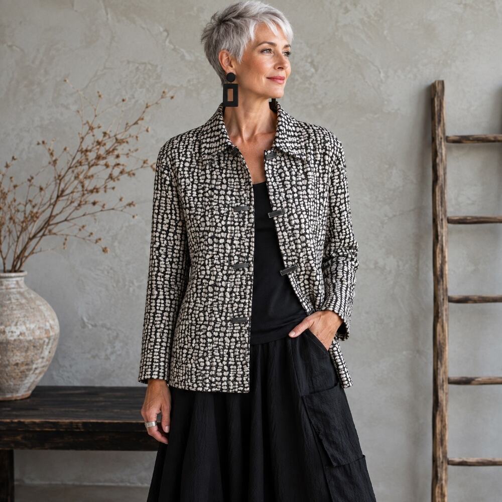Chico's Tan Gray Print Clasp Blazer Jacket NWOT 1